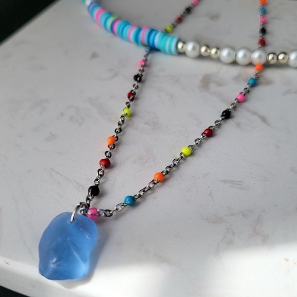 Handmade Doble layer necklace stainless steel and seaglass - Picture 2 of 10